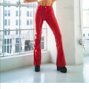 revice denim hot pink leather venus flare pants